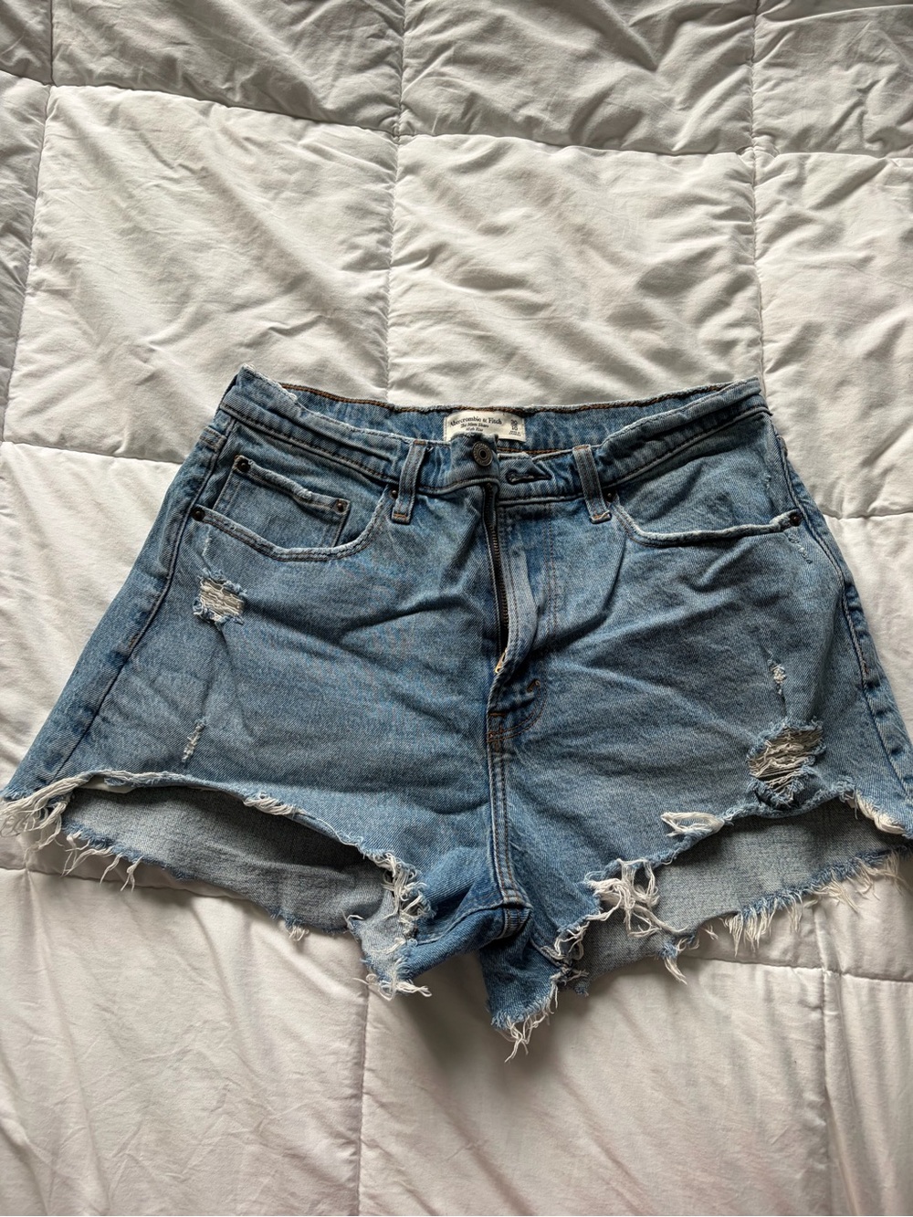 Abercrombie & Fitch Light Blue Distressed Denim Shorts